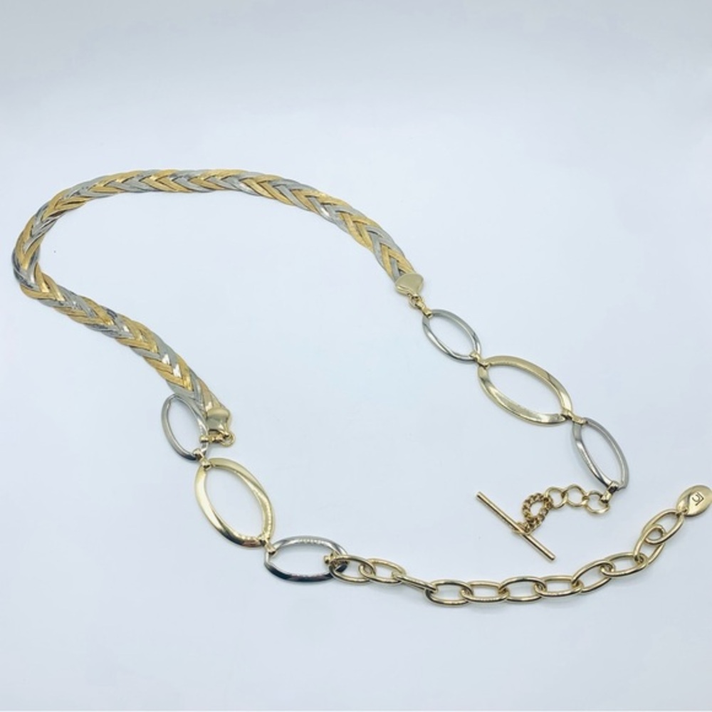 Vintage Liz Claiborne Two Tone Chain Belt Gold Silver Braided LC Adjustable